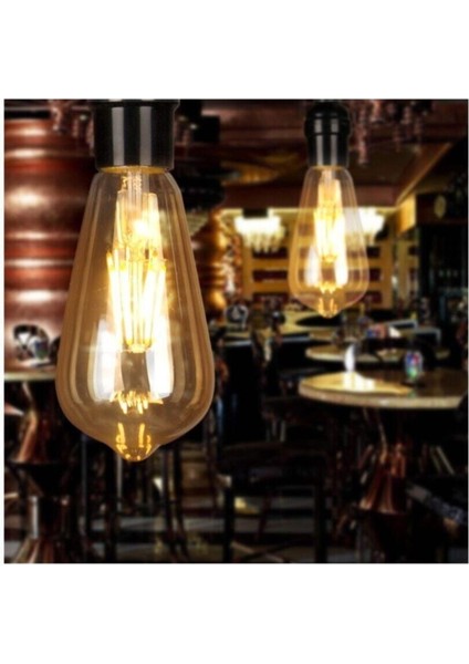 Rustik LED Ampul 3'lü Eko Paket Amber E27 Duy Armut Tipi ST64 Dekoratif