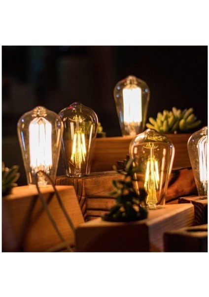 Rustik LED Ampul 3'lü Eko Paket Amber E27 Duy Armut Tipi ST64 Dekoratif
