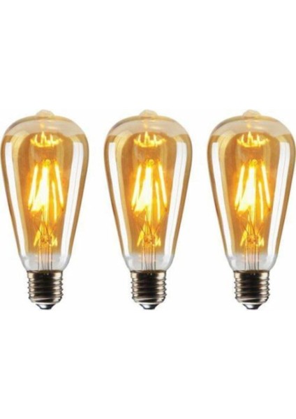 ST64 Flamanlı 4W Rustik LED Ampul 3'lü Paket Dekoratif