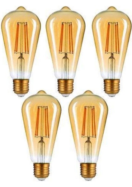 ST64 Flamanlı 4W Rustik LED Ampul 5'li Paket Dekoratif Aydınlatma
