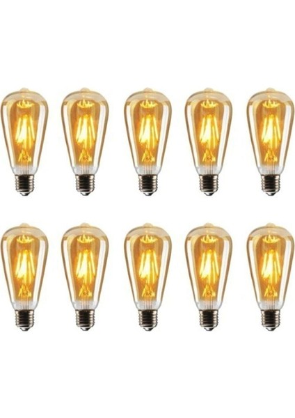 ST64 Flamanlı Rustik 4W LED Ampul 10'lu Dekoratif Vintage Aydınlatma Amber Rengi ST64 10'lu