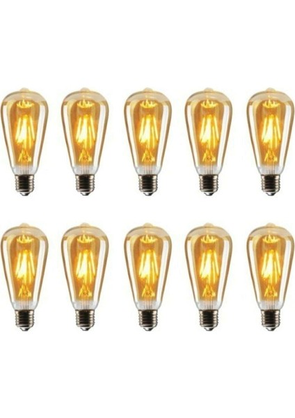 ST64 Flamanlı Rustik 4W LED Ampul 10'lu Dekoratif Vintage Aydınlatma Amber Rengi ST64 10'lu