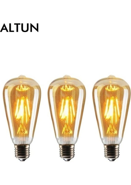 Rustik LED Ampul 3'lü Eko Paket Dekoratif Vintage Aydınlatma Amber Rengi ST64 Tasarruflu Ampül