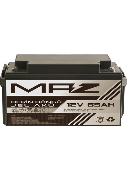 Maz Akü 12 Volt 65 Amper (Ah) Derin Döngü Jel Akü Max Performans