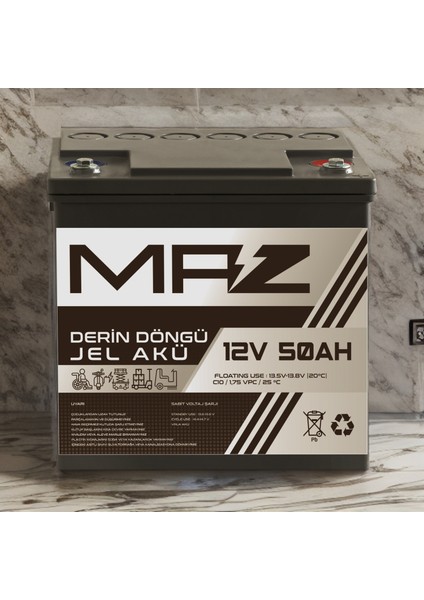 Maz Akü 12 Volt 50 Amper (Ah) Derin Döngü Jel Akü Max Performans