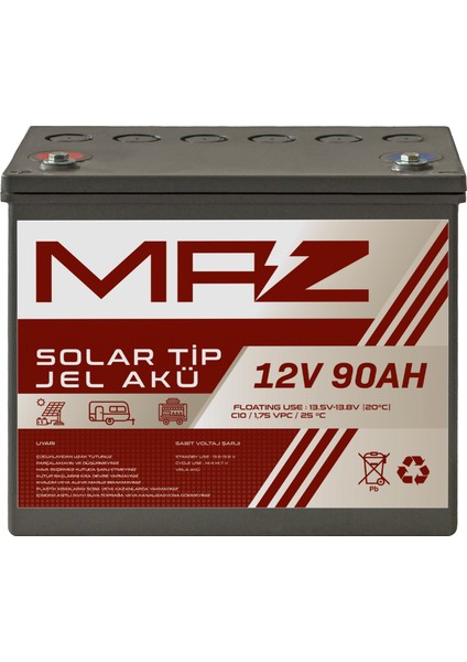 12 Volt 90 Amper (Ah) Solar Jel Akü (Güneş Paneli Akü)