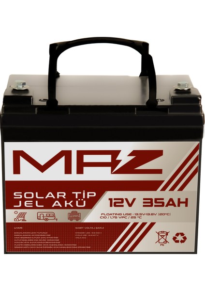 12 Volt 35 Amper (Ah) Solar Jel Akü (Güneş Paneli Akü)