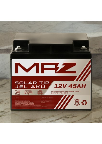 12 Volt 45 Amper (Ah) Solar Jel Akü (Güneş Paneli Akü) fiyatları