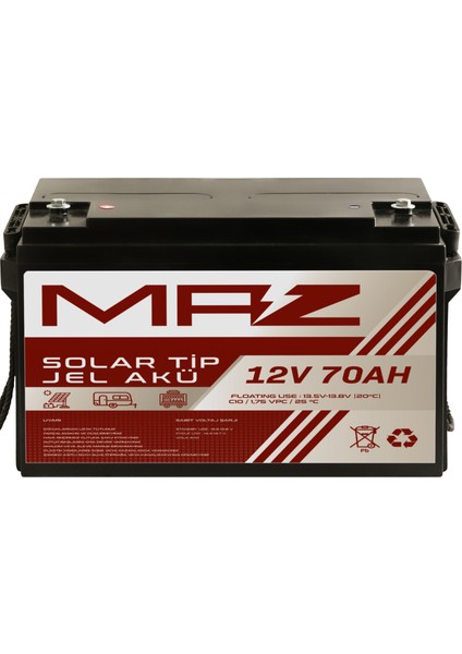 12 Volt 70 Amper (Ah) Solar Jel Akü (Güneş Paneli Akü)