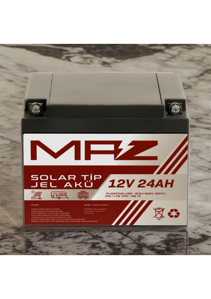 12 Volt 24 Amper (Ah) Solar Jel Akü (Güneş Paneli Akü)