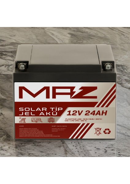 12 Volt 24 Amper (Ah) Solar Jel Akü (Güneş Paneli Akü)