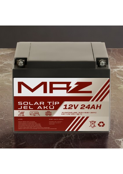 12 Volt 24 Amper (Ah) Solar Jel Akü (Güneş Paneli Akü)