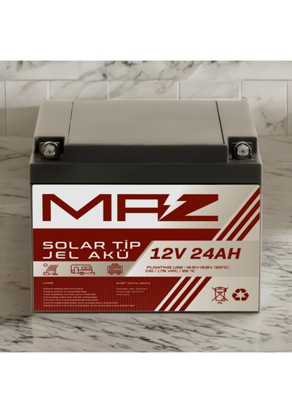 12 Volt 24 Amper (Ah) Solar Jel Akü (Güneş Paneli Akü)
