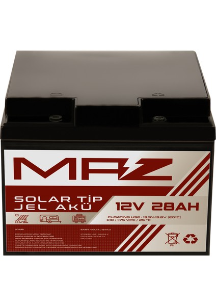 12 Volt 28 Amper (Ah) Solar Jel Akü (Güneş Paneli Akü)