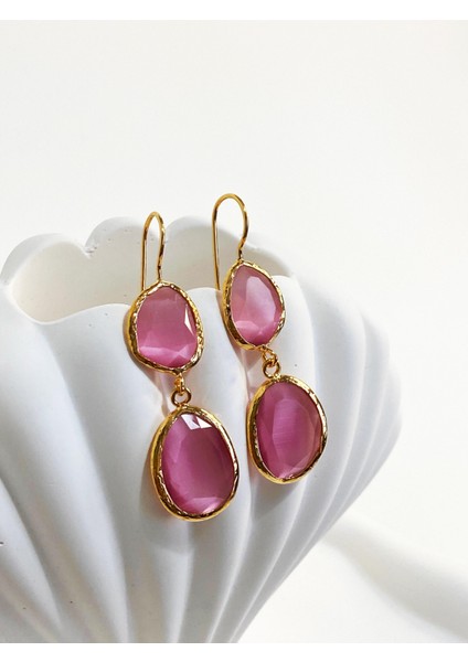 Özel Tasarım Altın Kaplama Pudra Kedi Gözü Taşlı Küpe fiyatları