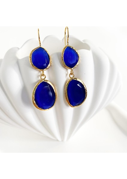 Özel Tasarım Altın Kaplama Lapis Kedi Gözü Taşlı Küpe fiyatları