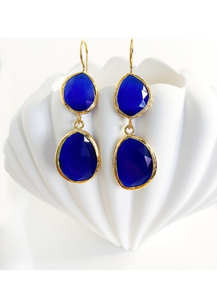 Özel Tasarım Altın Kaplama Lapis Kedi Gözü Taşlı Küpe modelleri