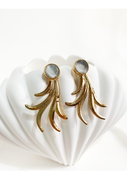 Özel Tasarım Altın Kaplama Gri Kedi Gözü Doğal Taşlı Rüzgar Küpe fiyatları