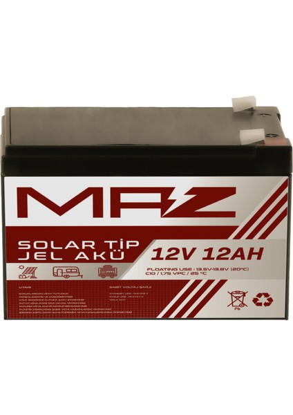 12 Volt 12 Amper (Ah) Solar Jel Akü (Güneş Paneli Akü)