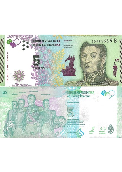 Arjantin 5 Pesos Yabancı Kağıt Para Çil (Unc) Koleksiyon Para