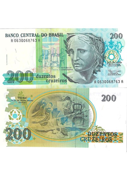 Brezilya 200 Cruzeiros Yabancı Kağıt Para Çil (Unc) Koleksiyon Para