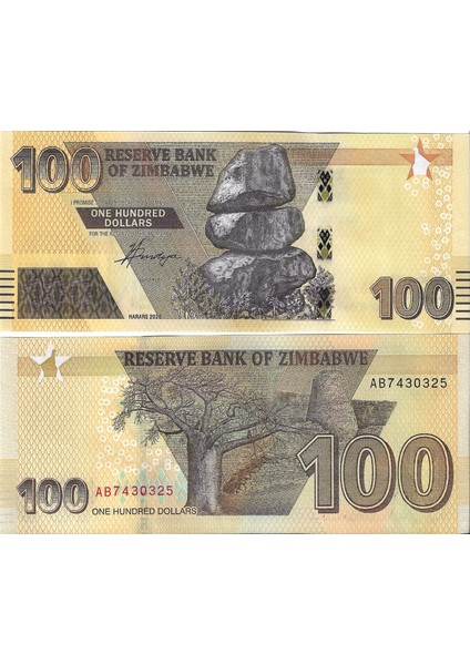 Zimbabwe 2020 Yılı 100 Dolar Yabancı Kağıt Para Çil (Unc) Koleksiyon Para
