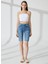 Yüksek Bel Slim Fit Indigo Kadın Denim Şort DT10360 Slim Fit Yüksek Bel Bermuda 1