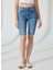 Yüksek Bel Slim Fit Indigo Kadın Denim Şort DT10360 Slim Fit Yüksek Bel Bermuda 2