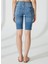 Yüksek Bel Slim Fit Indigo Kadın Denim Şort DT10360 Slim Fit Yüksek Bel Bermuda 5