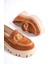 MB1170-TB Kalın Taban Lüx Süet Tokalı Taba Kadın Kolej Loafer 4