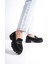 MB1190-S Kalın Taban Lüx Süet Siyah Kadın Kolej Loafer 3