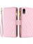 Apple iPhone Xr Pu Deri Stand Cüzdan Mat Rhombus Desen Baskılı Telefon Kapak Pembe (Yurt Dışından) 1