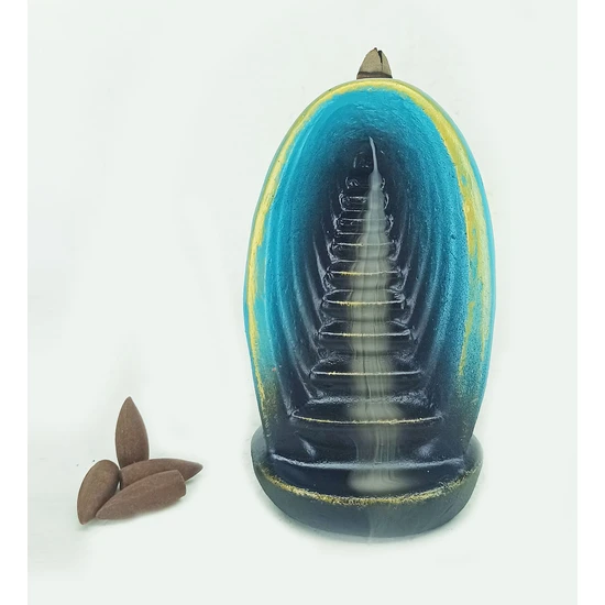 Craft Maket Merdiven Tasarımlı Geri Akış Tütsülük Mavi Altın Eskitme