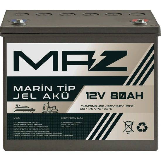 Maz Akü 12 Volt 80 Amper (Ah) Marin Jel Vrla Akü (Yat Tekne Akü)