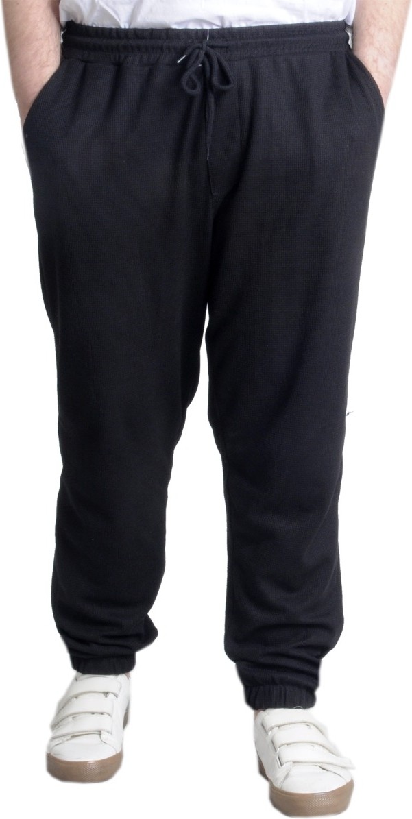 ModeXL Erkek Eşofman Altı Lastikli Paça Waffle Kumaş 3XL Konforlu Kullanım Siyah
