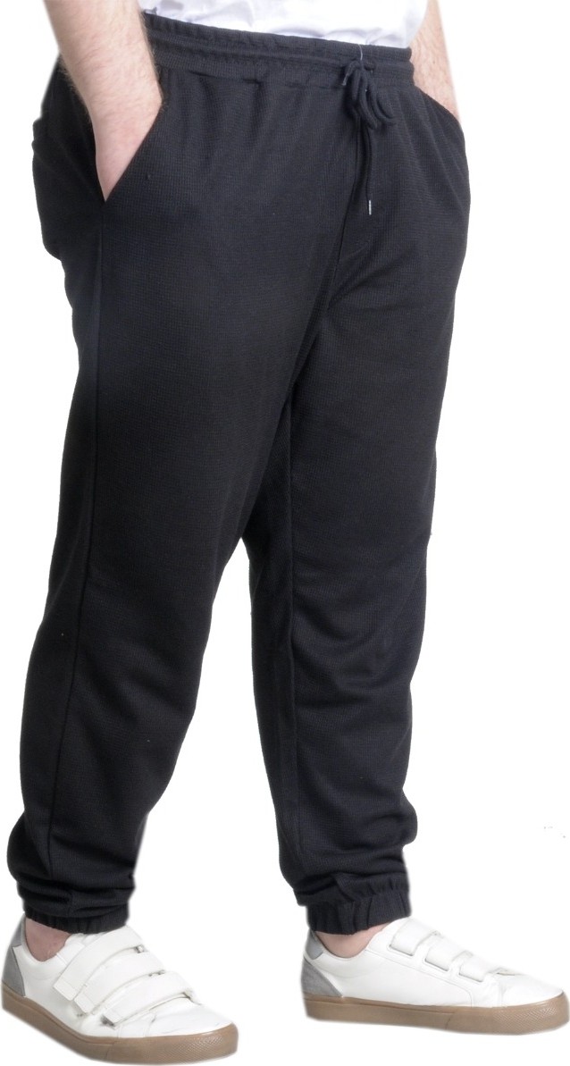 ModeXL Erkek Eşofman Altı Lastikli Paça Waffle Kumaş 3XL Konforlu Kullanım Siyah görsel 2