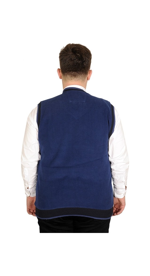 ModeXL Büyük Beden Erkek Süeter Vanize Selanik Siyah %87 Pamuk %13 Polyester V Yaka görsel 2