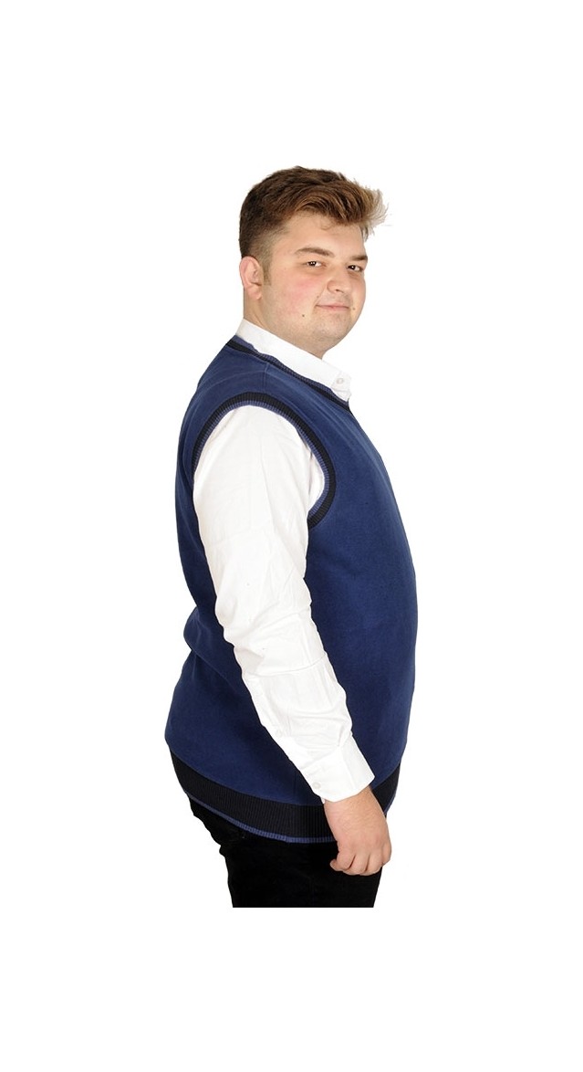 ModeXL Büyük Beden Erkek Süeter Vanize Selanik Siyah %87 Pamuk %13 Polyester V Yaka görsel 3