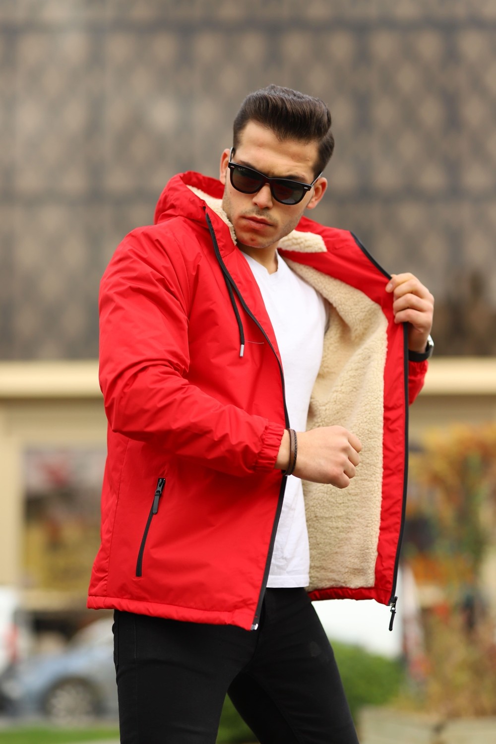 Comstarmoda Erkek Içi Kürklü Suya Dayanıklı Kapüşonlu Cepli Yağmurluk