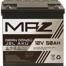 Maz Akü 12 Volt 50 Amper (Ah) Derin Döngü Jel Akü Max Performans