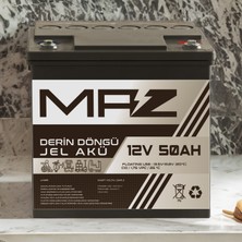 Maz Akü 12 Volt 50 Amper (Ah) Derin Döngü Jel Akü Max Performans