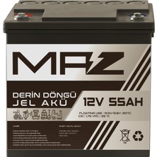 Maz Akü 12 Volt 55 Amper (Ah) Derin Döngü Jel Akü Max Performans