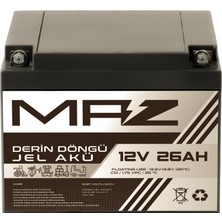 Maz Akü 12 Volt 26 Amper  Derin Döngü Jel Akü Max Performans