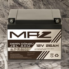 Maz Akü 12 Volt 26 Amper  Derin Döngü Jel Akü Max Performans