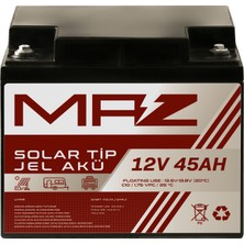 Maz Akü 12 Volt 45 Amper (Ah) Solar Jel Akü (Güneş Paneli Akü)