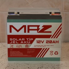 Maz Akü 12 Volt 20 Amper (Ah) Solar Jel Akü (Güneş Paneli Akü)