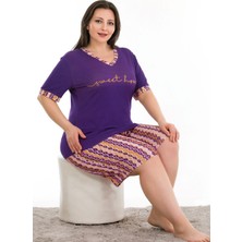 Quilling Mor Renk ve Desenli Lady 10384 Büyük Beden Şortlu Pijama Takımı