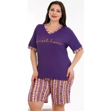 Quilling Mor Renk ve Desenli Lady 10384 Büyük Beden Şortlu Pijama Takımı