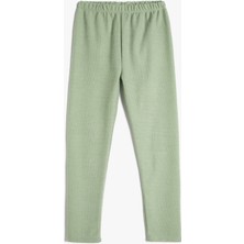 Koton Basic Fitilli Tayt Yeşil Renk Kız Çocuk Beli Lastikli Yumuşak Örme Kumaş