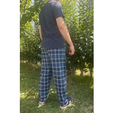 Betimoda Erkek  Pamuk Cepsiz Beli Lastikli Pijama Altı Eşofman Lacivert Beyaz Çizgili